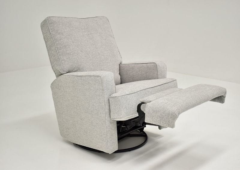 Light Gray Kersey Swivel Glider Recliner by Best Home Furnishings Showing the Angle View With the Chaise Open, Made in the USA | Home Furniture Plus Bedding