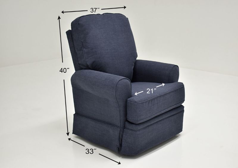 Navy Blue Juliana Swivel Glider Recliner by Best Home Furnishings Showing the Dimensions, Made in the USA | Home Furniture Plus Bedding