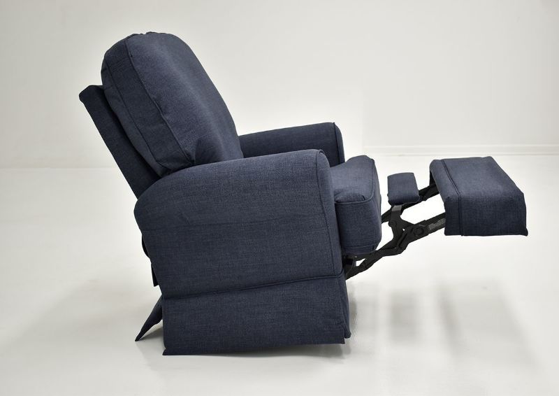 Navy Blue Juliana Swivel Glider Recliner by Best Home Furnishings Showing the Side View With the Chaise Open, Made in the USA | Home Furniture Plus Bedding
