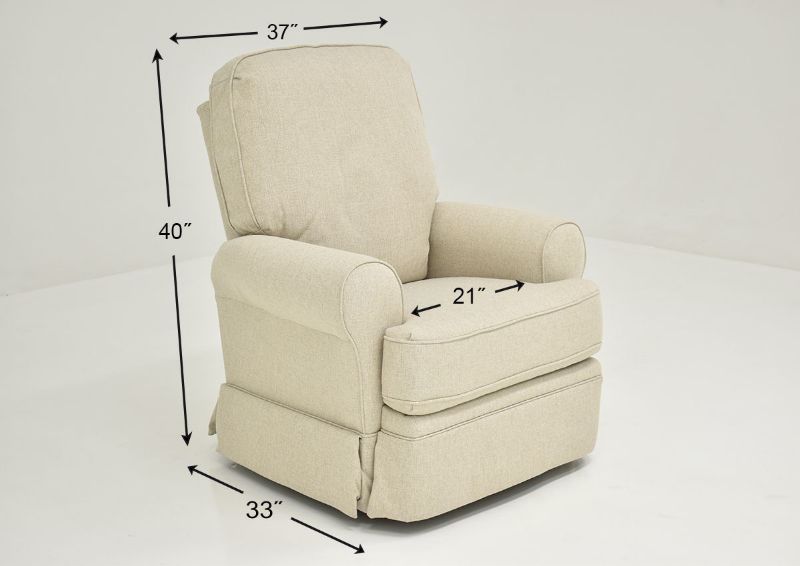 Off White Juliana Swivel Glider Recliner by Best Home Furnishings Showing the Dimensions, Made in the USA | Home Furniture Plus Bedding