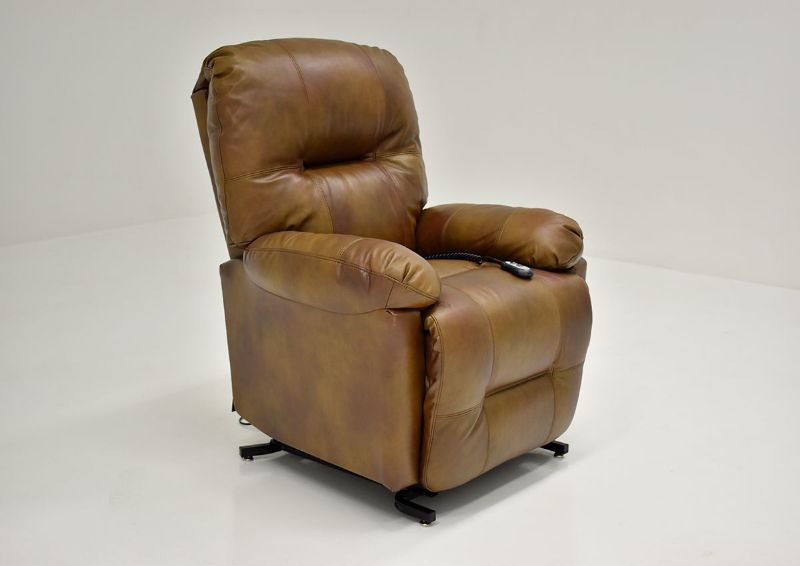 Soft Brown Zaynah POWER Lift Leather Recliner by Best Home Furnishings Showing the Angle View, Made in the USA | Home Furniture Plus Bedding