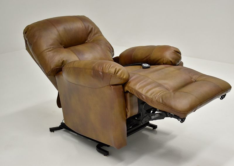 Soft Brown Zaynah POWER Lift Leather Recliner by Best Home Furnishings Showing the Angle View Fully Reclined, Made in the USA | Home Furniture Plus Bedding