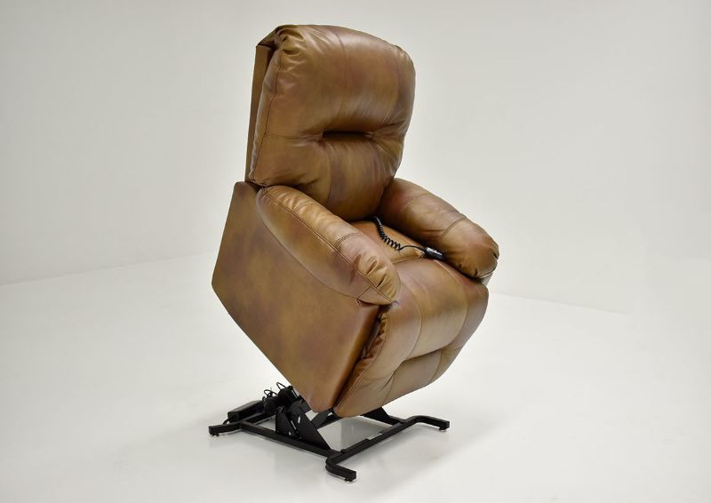 Soft Brown Zaynah POWER Lift Leather Recliner by Best Home Furnishings Showing the Angle View in the Up Position, Made in the USA | Home Furniture Plus Bedding