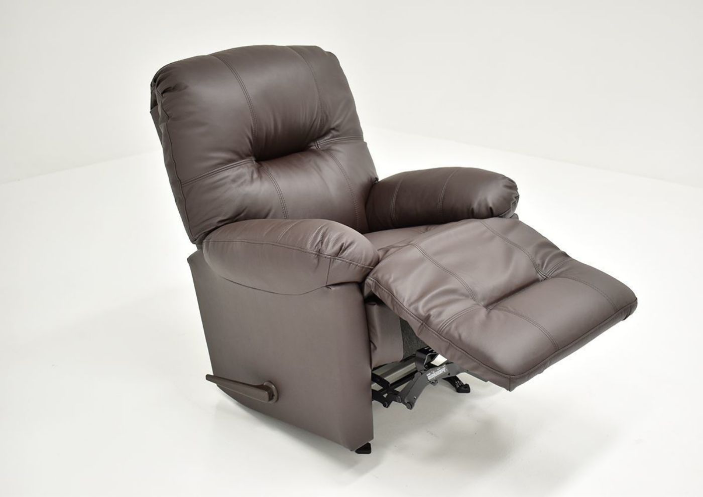 Dark Brown Zaynah Leather Rocker Recliner by Best Home Furnishings Showing the Angle View With the Chaise Open, Made in the USA | Home Furniture Plus Bedding