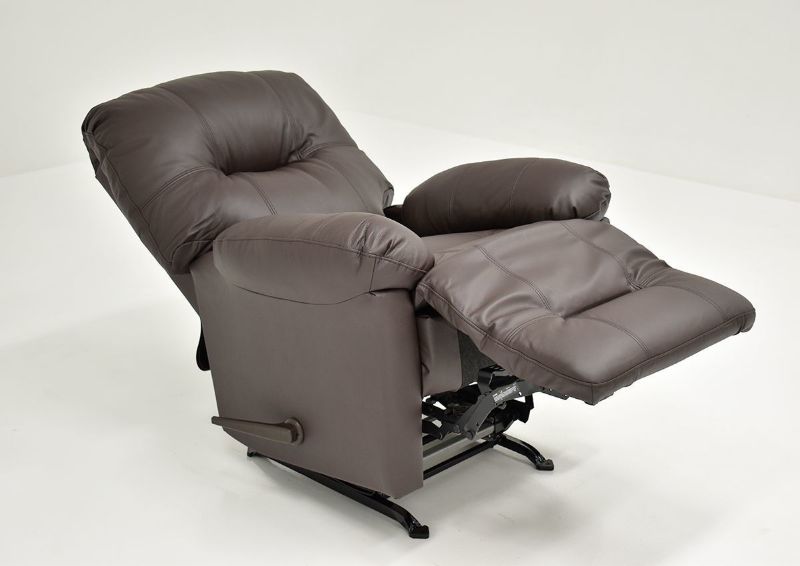 Dark Brown Zaynah Leather Rocker Recliner by Best Home Furnishings Showing the Angle View Fully Reclined, Made in the USA | Home Furniture Plus Bedding