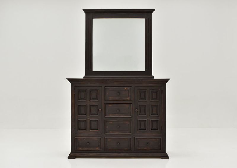 Dark Brown Chalet Dresser with Mirror Panel Bed by Vintage Furniture Showing the Front View | Home Furniture Plus Bedding