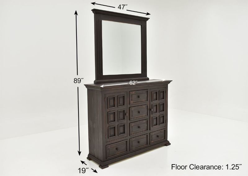 Dark Brown Chalet Dresser with Mirror Panel Bed by Vintage Furniture Showing the Dimensions | Home Furniture Plus Bedding