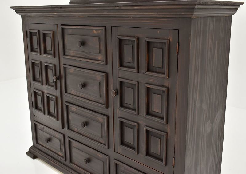 Dark Brown Chalet Dresser with Mirror Panel Bed by Vintage Furniture Showing the Front Detail | Home Furniture Plus Bedding