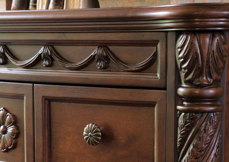 Warm Brown North Shore Chest of Drawers by Ashley Furniture Showing the Carved Details | Home Furniture Plus Bedding