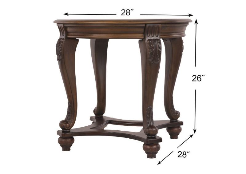 Brown Norcastle Round End Table by Ashley Furniture Showing the Dimensions | Home Furniture Plus Bedding