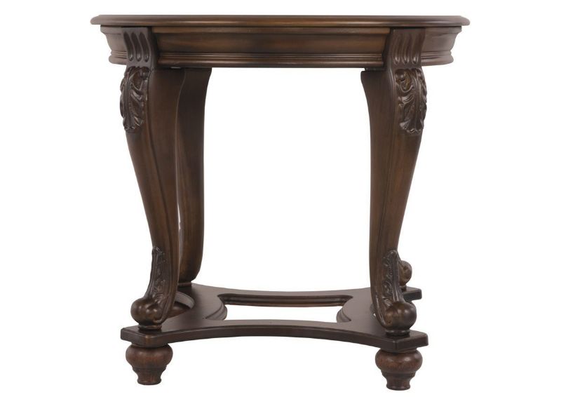 Brown Norcastle Round End Table by Ashley Furniture Showing the Front View | Home Furniture Plus Bedding