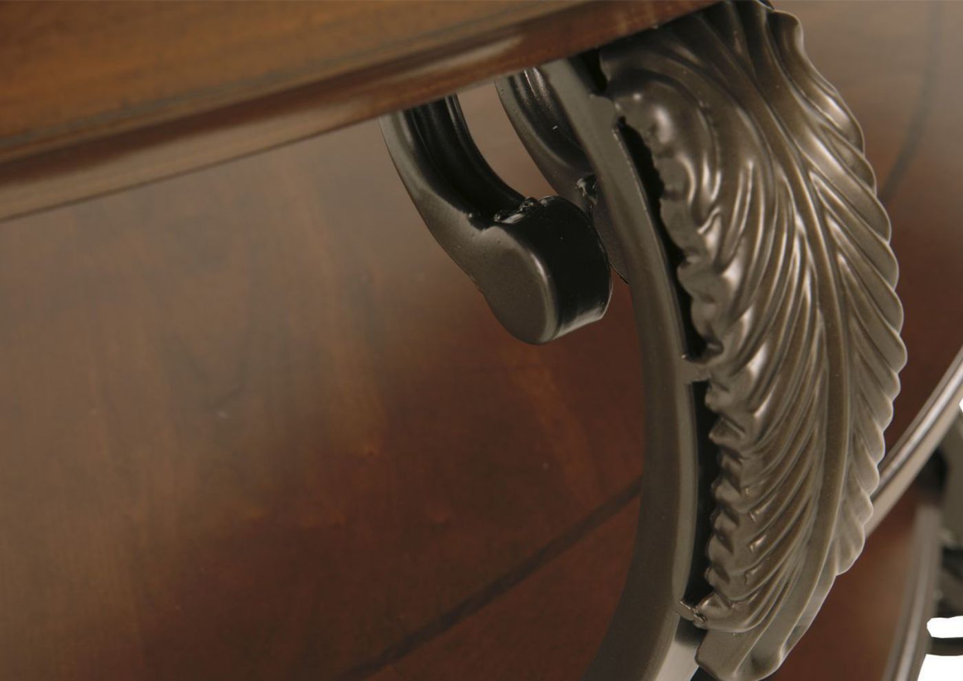 Brown Nestor Sofa/Console Table by Ashley Furniture Showing the Decorative Detail | Home Furniture Plus Bedding