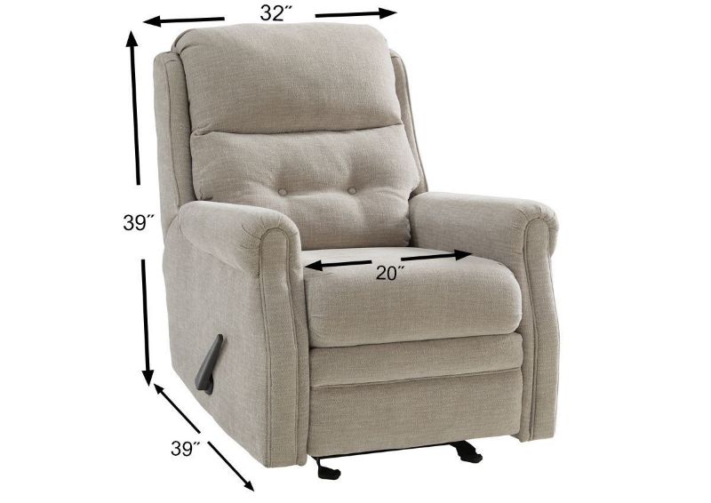 Soft Gray Penzberg Glider Recliner by Ashley Furniture Showing the Dimensions | Home Furniture Plus Bedding