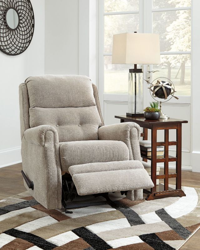 Soft Gray Penzberg Glider Recliner by Ashley Furniture Showing the Room View | Home Furniture Plus Bedding