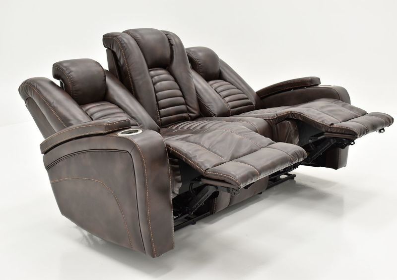 Slightly Angled View of the Fully Reclined Dark Brown Milan POWER Reclining Sofa by Cheers Man Wah | Home Furniture Plus Bedding
