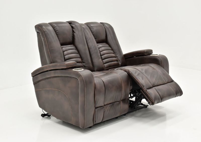 Angled View with One Chaise Slightly Lifted on the Dark Brown Milan POWER Reclining Loveseat by Cheers Man Wah | Home Furniture Plus Bedding