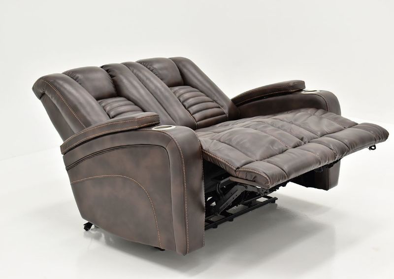 Slightly Angled View of the Fully Reclined Dark Brown Milan POWER Reclining Loveseat by Cheers Man Wah | Home Furniture Plus Bedding