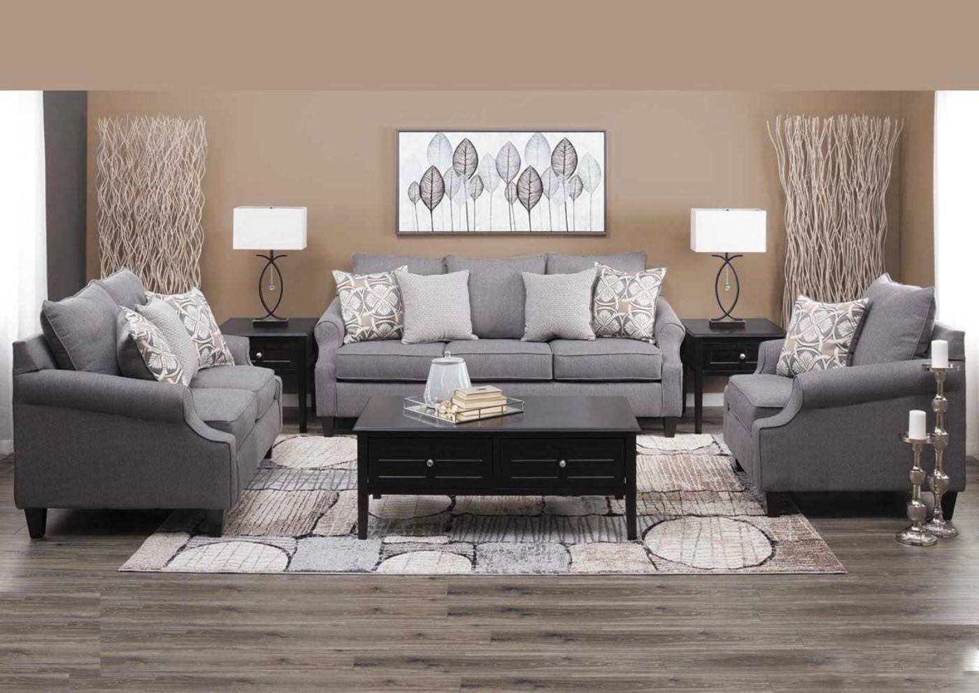 Gray Bay Ridge Sofa Set by Behold Showing the Room View, Made in the USA | Home Furniture Plus Bedding