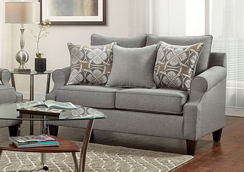 Gray Bay Ridge Loveseat by Behold Showing the Room View , Made in the USA | Home Furniture Plus Bedding