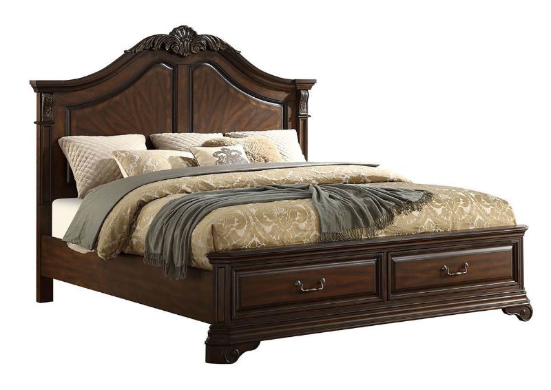 Cherry Brown Devonshire Queen Size Panel Bed Set by Avalon Showing the Angle View | Home Furniture Plus Bedding