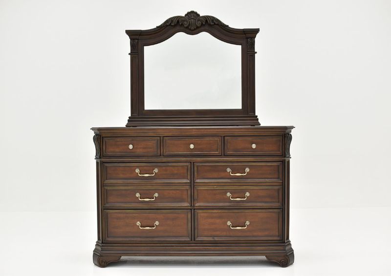 Cherry Brown Devonshire Dresser with Mirror by Avalon Showing the Front View | Home Furniture Plus Bedding