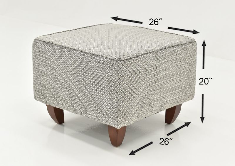 Gray Bay Ridge Ottoman by Behold Showing the Dimensions, Made in the USA | Home Furniture Plus Bedding