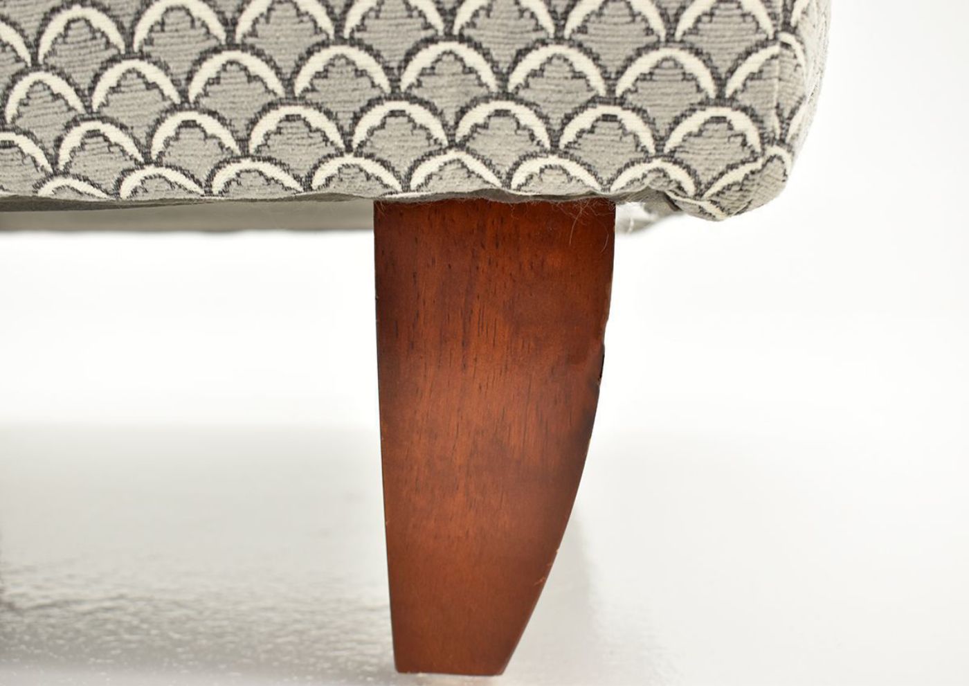 Gray Bay Ridge Ottoman by Behold Showing the Tapered Foot Detail, Made in the USA | Home Furniture Plus Bedding