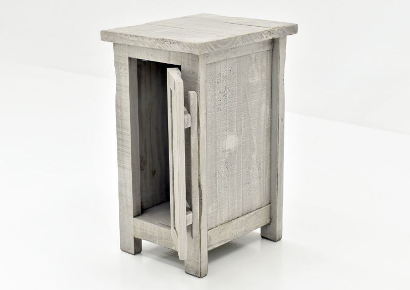 Gray San Andres Chairside End Table by International Furniture Showing the Angle View With the Door Open | Home Furniture Plus Bedding