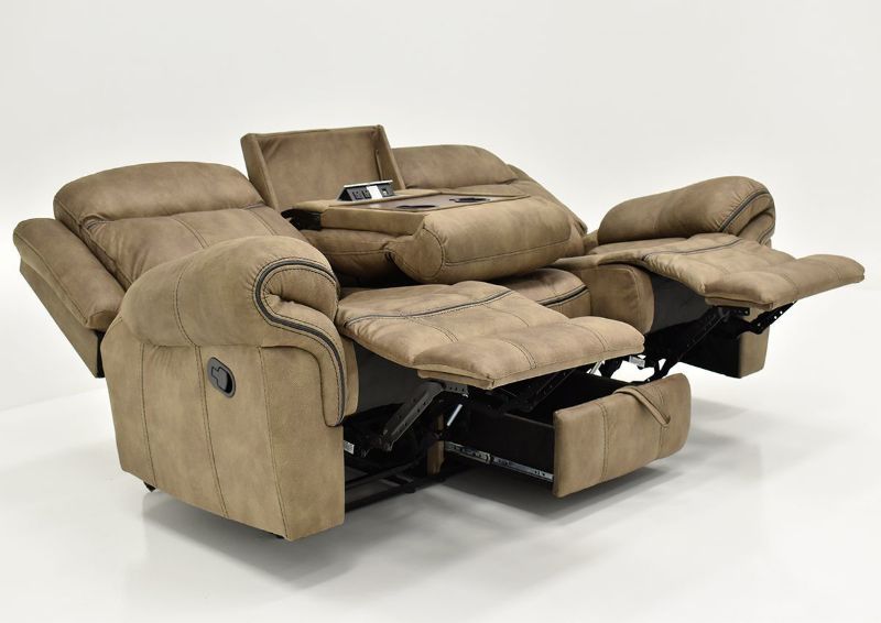 Brown Sorrento Reclining Sofa By Lane Furniture Showing the Angle View in a Fully Reclined Position | Home Furniture Plus Bedding