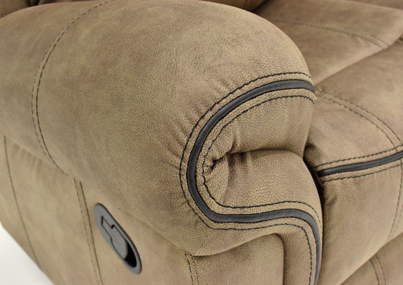 Brown Sorrento Reclining Sofa By Lane Furniture Showing the Arm Detail | Home Furniture Plus Bedding