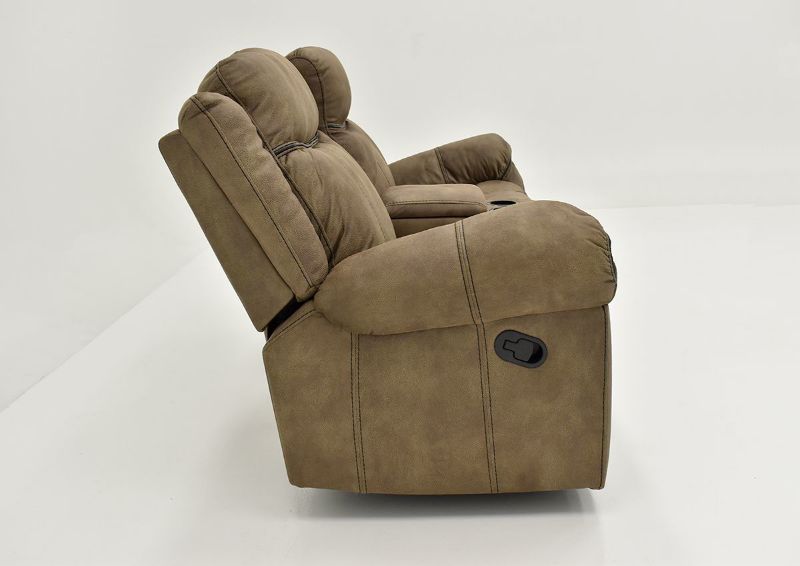 Brown Sorrento Reclining Glider Loveseat By Lane Furniture Showing the Side View | Home Furniture Plus Bedding