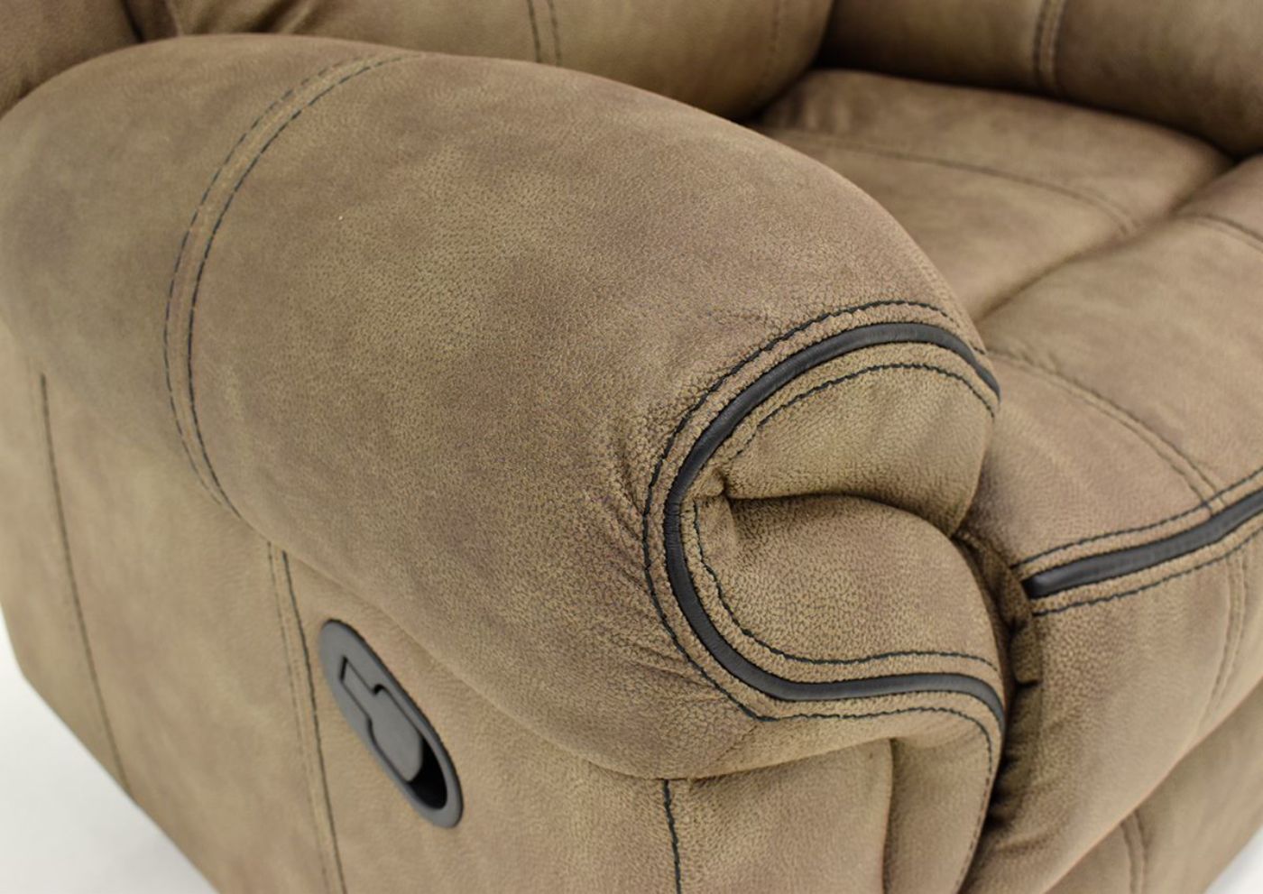 Brown Sorrento Glider Recliner By Lane Furniture Showing the Arm Detail | Home Furniture Plus Bedding