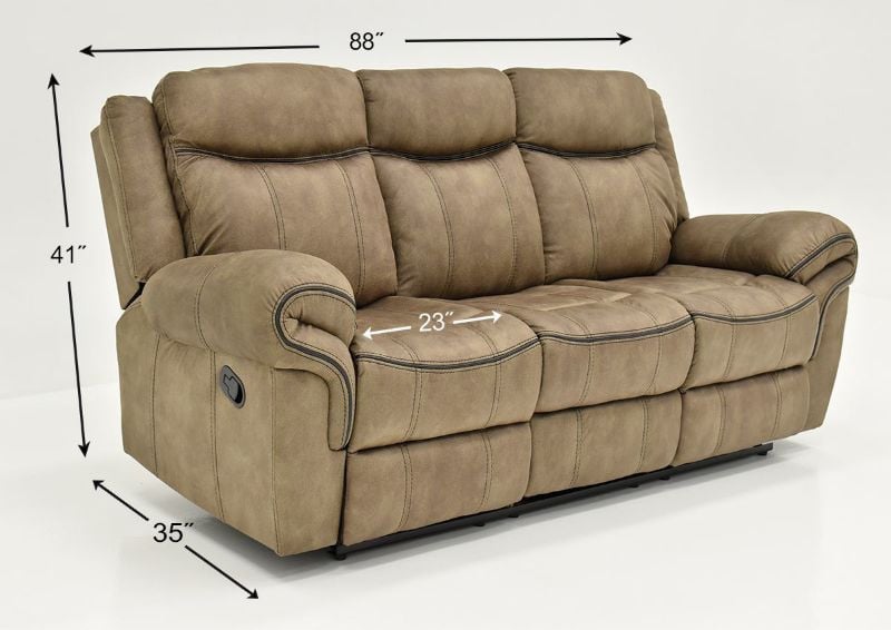 Brown Sorrento Reclining Sofa Set by Lane Showing the Sofa Dimensions, Made in the USA | Home Furniture Plus Bedding
