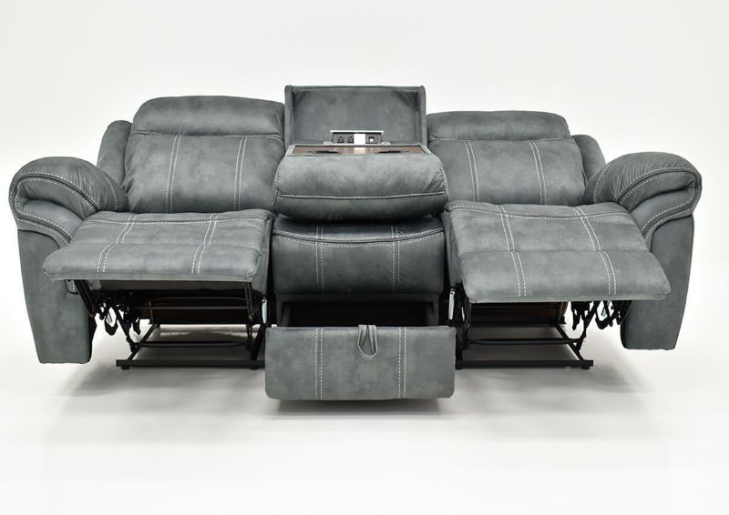 Gray Sorrento Reclining Sofa By Lane Furniture Showing the Front View in a Fully Reclined Position | Home Furniture Plus Bedding