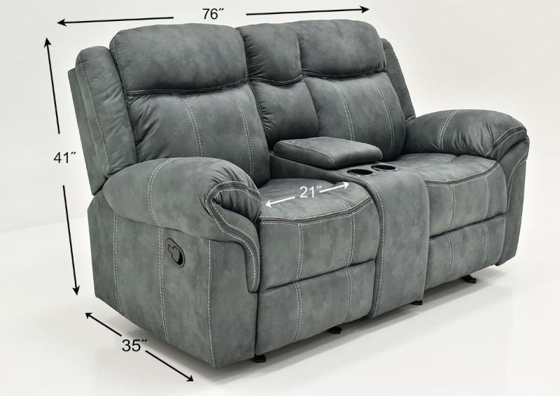 Gray Sorrento Reclining Glider Loveseat By Lane Furniture Showing the Dimensions | Home Furniture Plus Bedding
