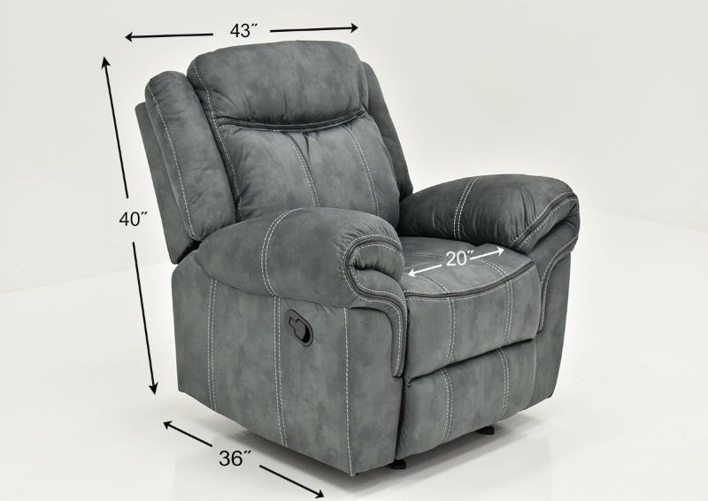 Gray Sorrento Glider Recliner By Lane Furniture Showing the Dimensions | Home Furniture Plus Bedding