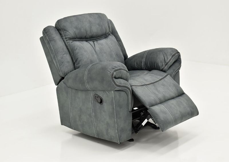 Gray Sorrento Glider Recliner By Lane Furniture Showing the Angle View With the Chaise Open Slightly | Home Furniture Plus Bedding