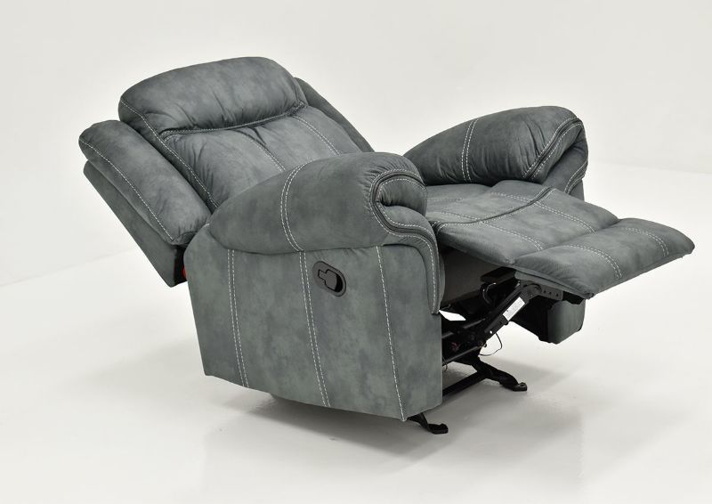 Gray Sorrento Glider Recliner By Lane Furniture Showing the Angle View in a Fully Reclined Position | Home Furniture Plus Bedding