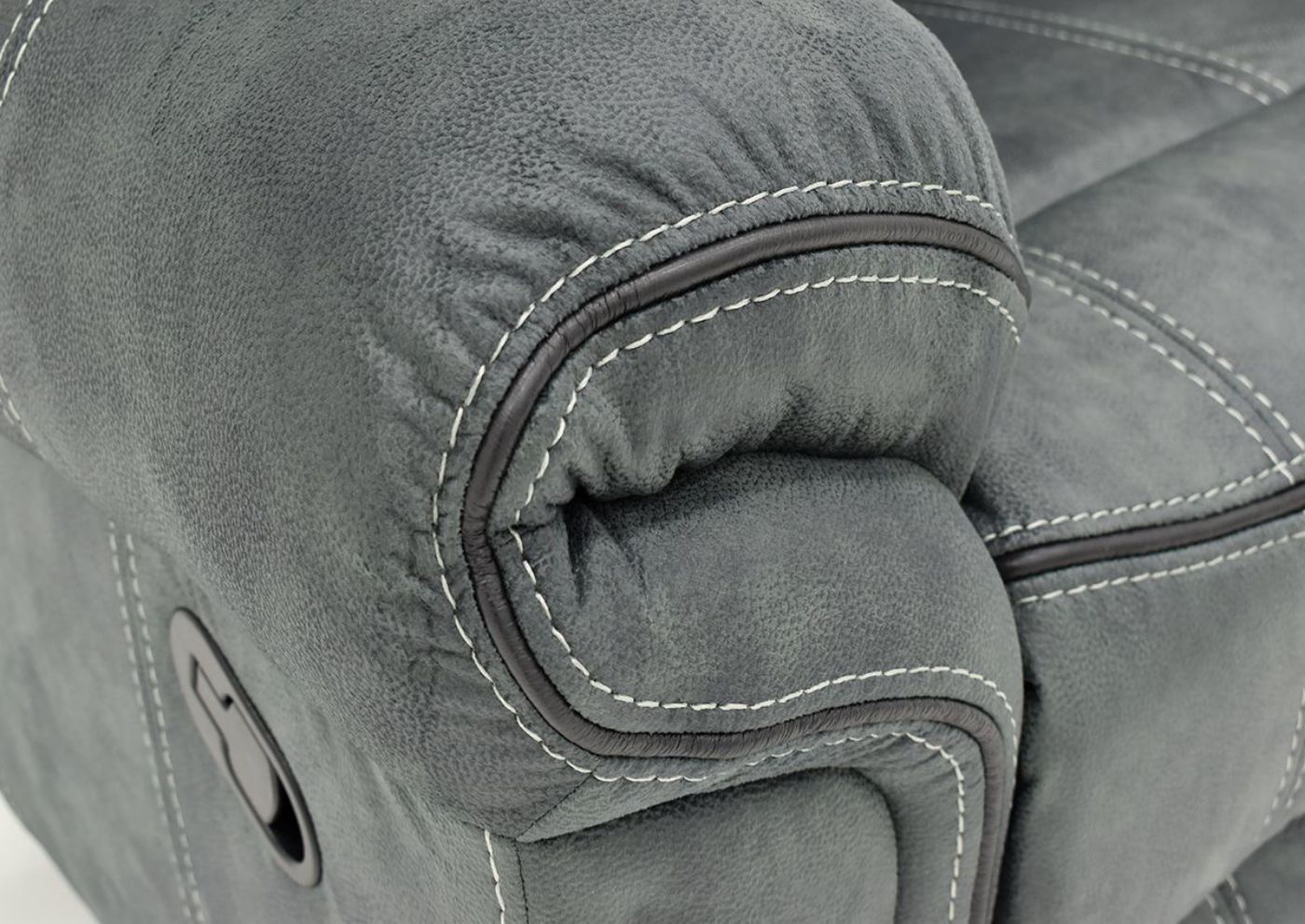 Gray Sorrento Glider Recliner By Lane Furniture Showing the Arm Detail | Home Furniture Plus Bedding
