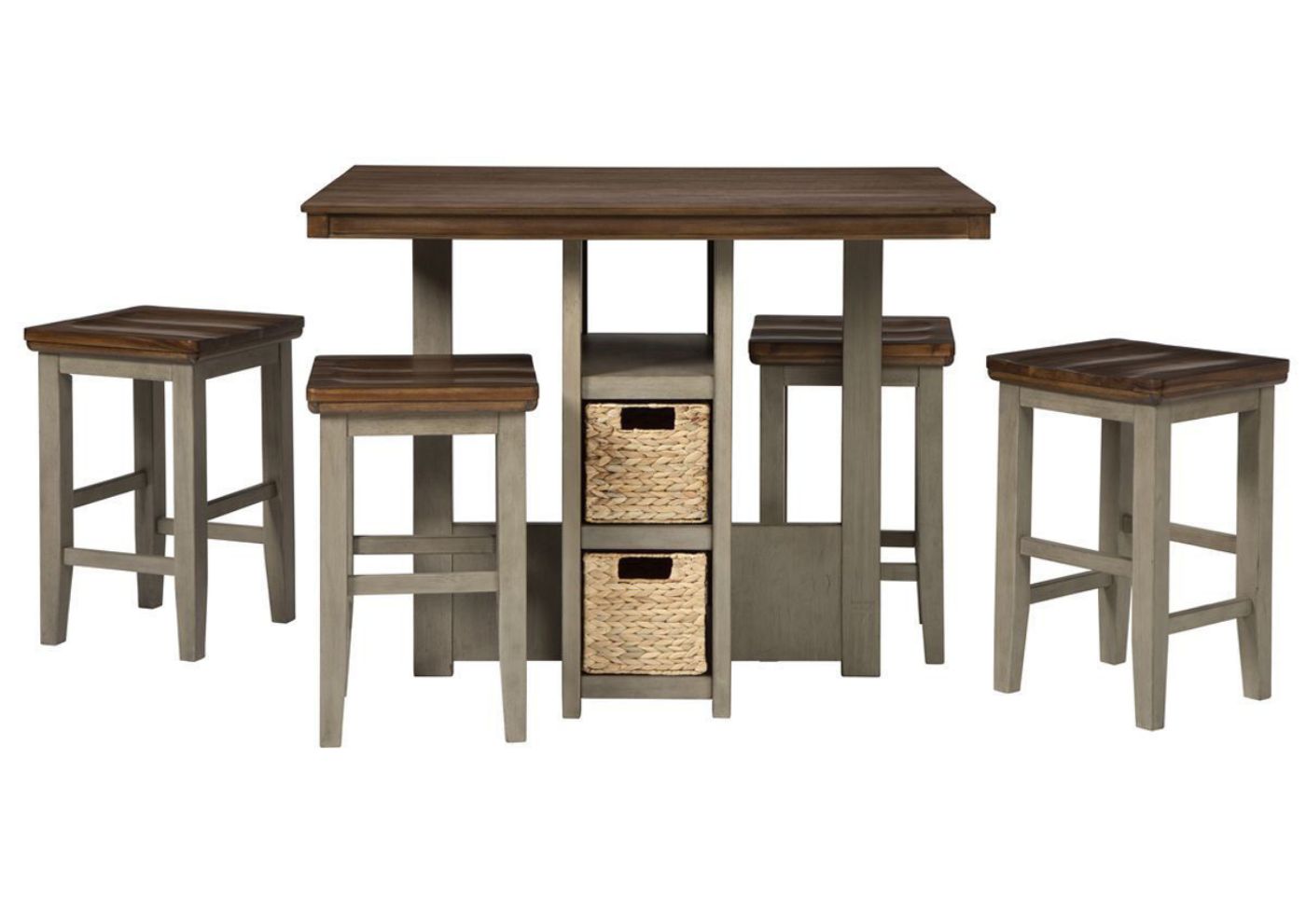 Brown and Gray Lettner 5 Piece Pub Dining Table Set by Ashley Furniture Showing the Front View | Home Furniture Plus Bedding