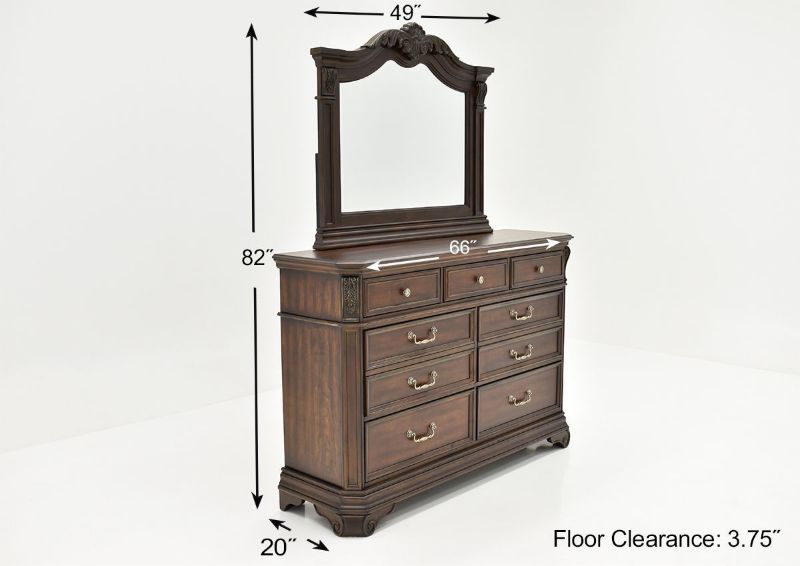 Cherry Brown Devonshire Dresser with Mirror by Avalon Showing the Dimensions | Home Furniture Plus Bedding