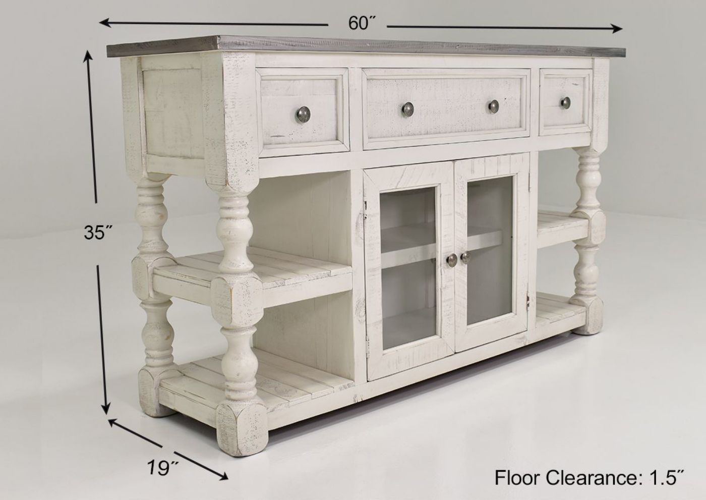 Off White Stone 60 Inch TV Stand by International Furniture Showing the Dimensions | Home Furniture Plus Bedding