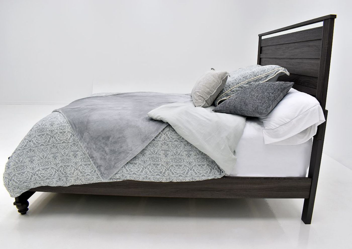 Gaston Queen Size Bed by Crown Mark in Gray Finish side view | Home Furniture Plus Bedding