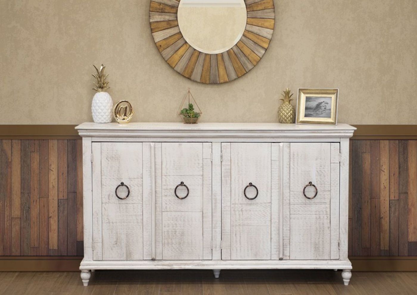 White Capri 4 Door Cabinet by International Furniture Showing the Room View | Home Furniture Plus Bedding