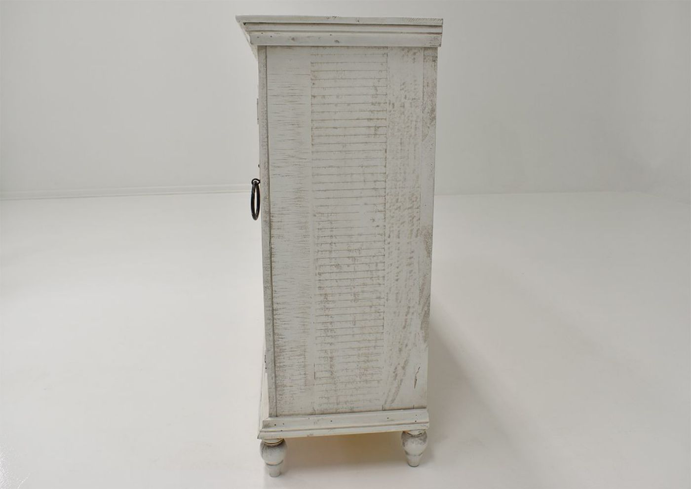 White Capri 4 Door Cabinet by International Furniture Showing the Side View | Home Furniture Plus Bedding