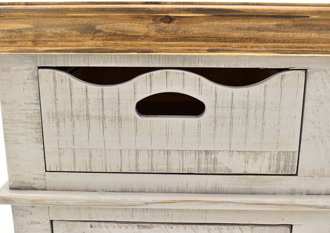 Gray Lacey Console Cabinet by International Furniture Showing the Drawer Front Detail | Home Furniture Plus Bedding