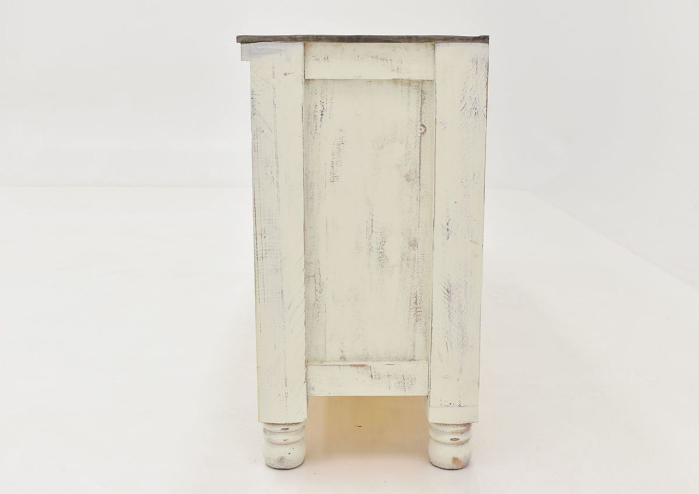 White Martha TV Stand by Vintage Furniture Showing the Side View | Home Furniture Plus Bedding