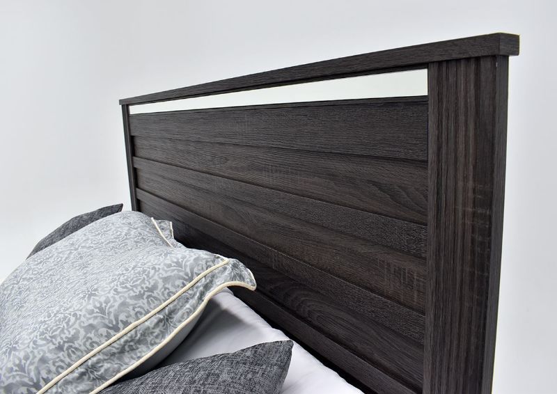 Gaston Queen Size Bed by Crown Mark in Gray Finish angle headboard close up view | Home Furniture Plus Bedding