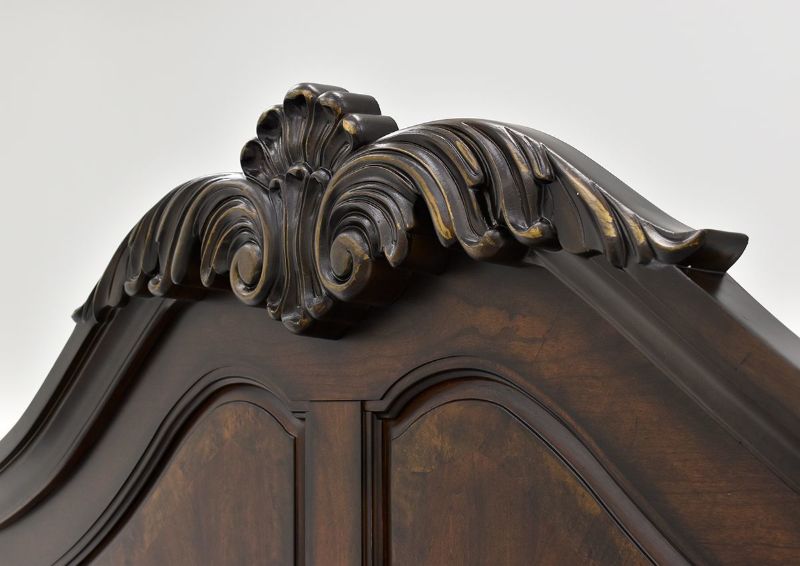Cherry Brown Devonshire Queen Size Panel Bed Set by Avalon Showing the Decorative Carved Design on the Headboard | Home Furniture Plus Bedding