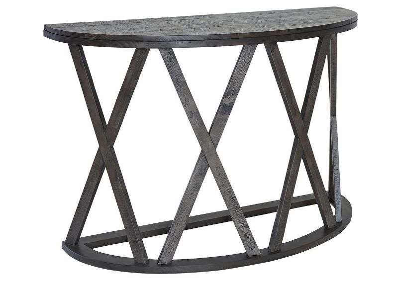 Dark Gray Sharzane Sofa Table by Ashley Furniture Showing the Angle View | Home Furniture Plus Bedding
